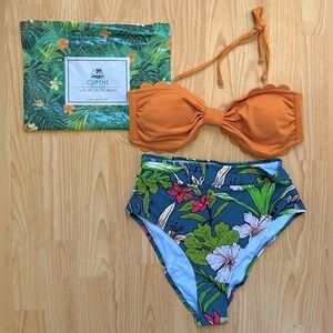 NEW Cupshe Scalloped Mid Waisted Bikini Set Size Medium